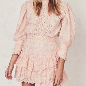 LoveShackFancy Lorelei Ruffle Mini Dress in Pink Parfait Eyelet XS